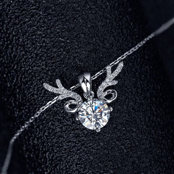 Certified 1ct. t.w. Diamond Elk Necklace 18k White Gold over Italy Silver - Picture 3 of 16